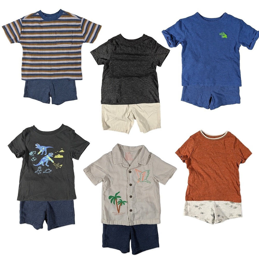 Toddler Boy Bundle 10pc Shorts Shirts Mix & Match Dinosaur Tropical Basics 2T